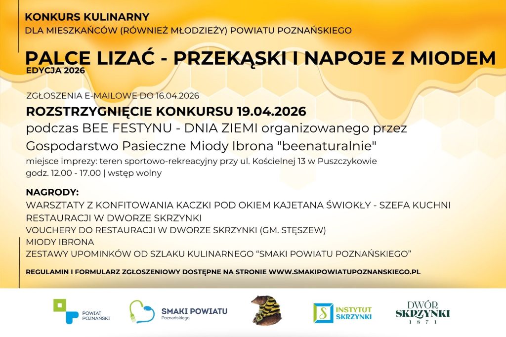 Read more about the article Konkurs kulinarny dla mieszkańców powiatu poznańskiego „Palce lizać. Przekąski i napoje z miodem. Edycja 2026”