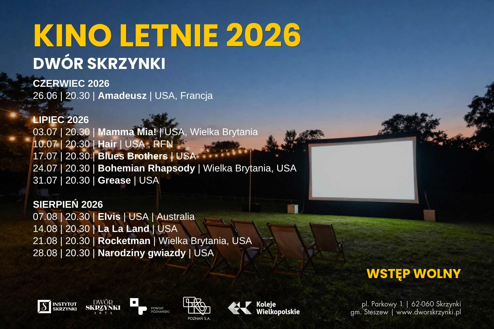 You are currently viewing Kino Letnie 2026 | Dwór Skrzynki zaprasza na muzyczne seanse pod gwiazdami!