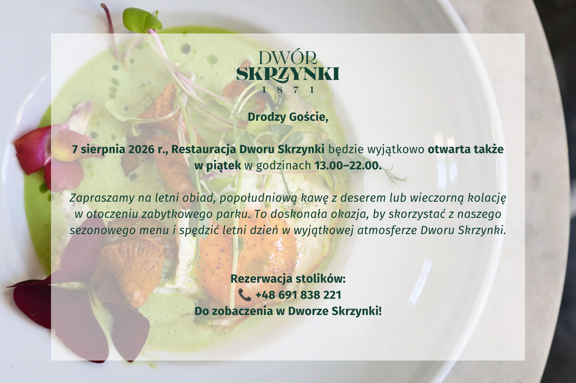 You are currently viewing Zapraszamy do restauracji Dworu Srzynki | 7.08